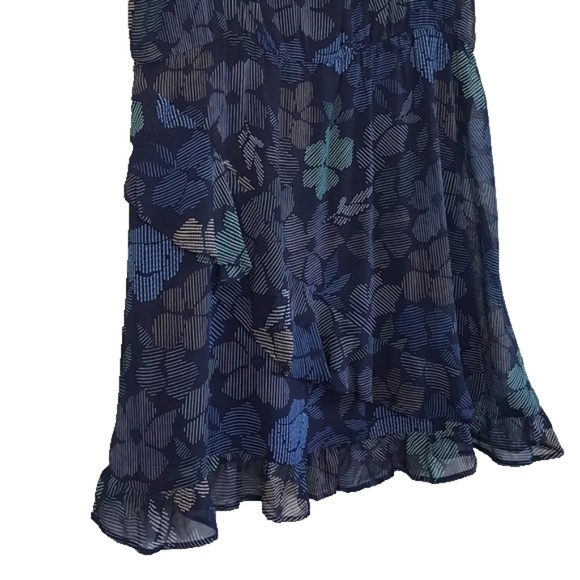 a new day Women's Navy Blue Broken Lines Floral Ruffled Lined Dress Size L - Picture 3 of 12